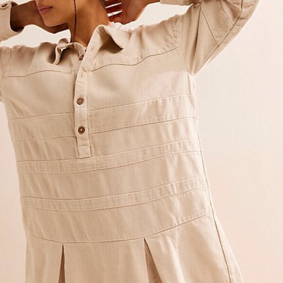 NWT Free People Free-Est Checkin' In Mini Dress Long Sleeve Cotton Neutral - Picture 5 of 16